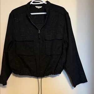 Max Studio London black zip long sleeve polyester/linen long sleeve top size M